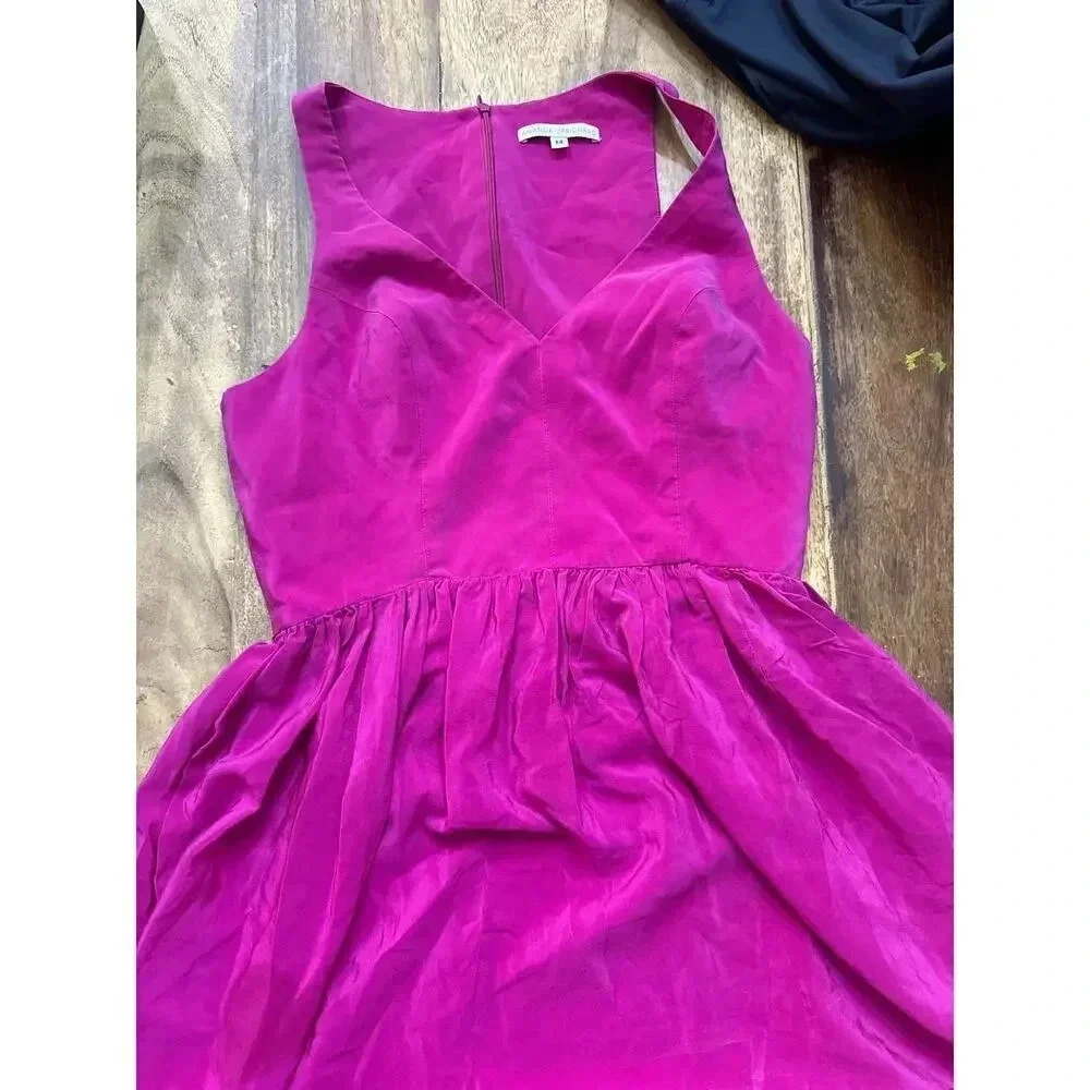 Amanda Uprichard Women's Hot Pink Silk Sleeveless V-Neck Mini Dress Size M